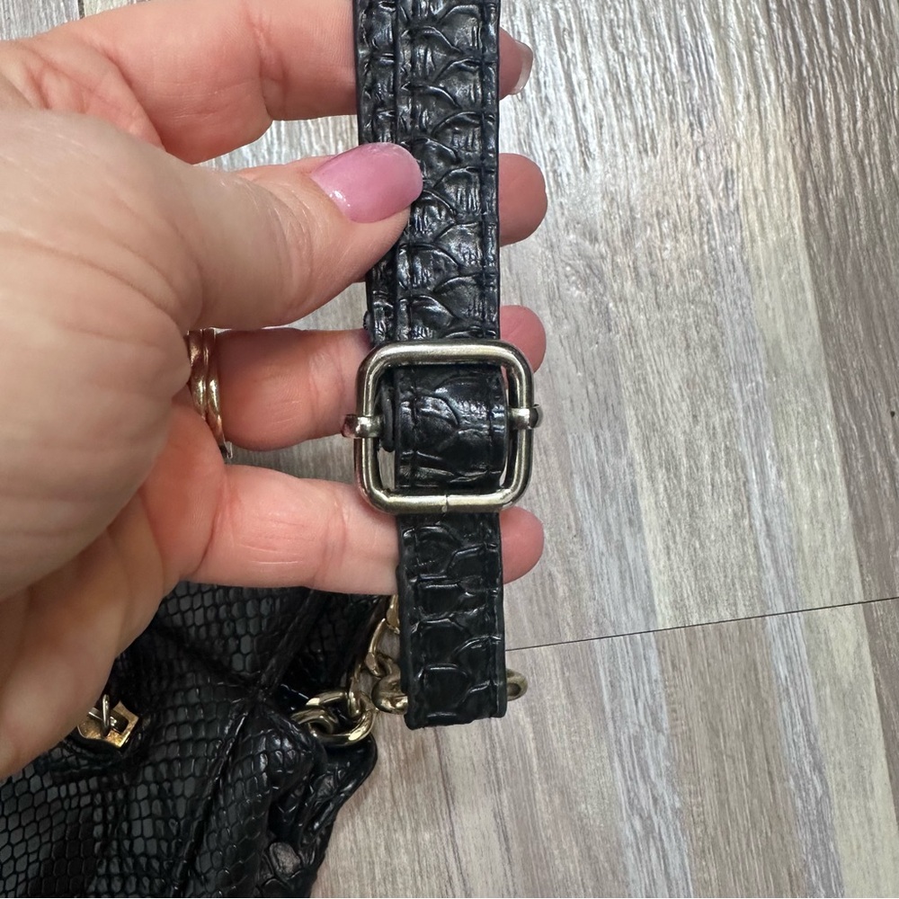 Nicole Miller Black Faux-Snake Shoulder Bag with Gold Accents - Picture 13 of 13